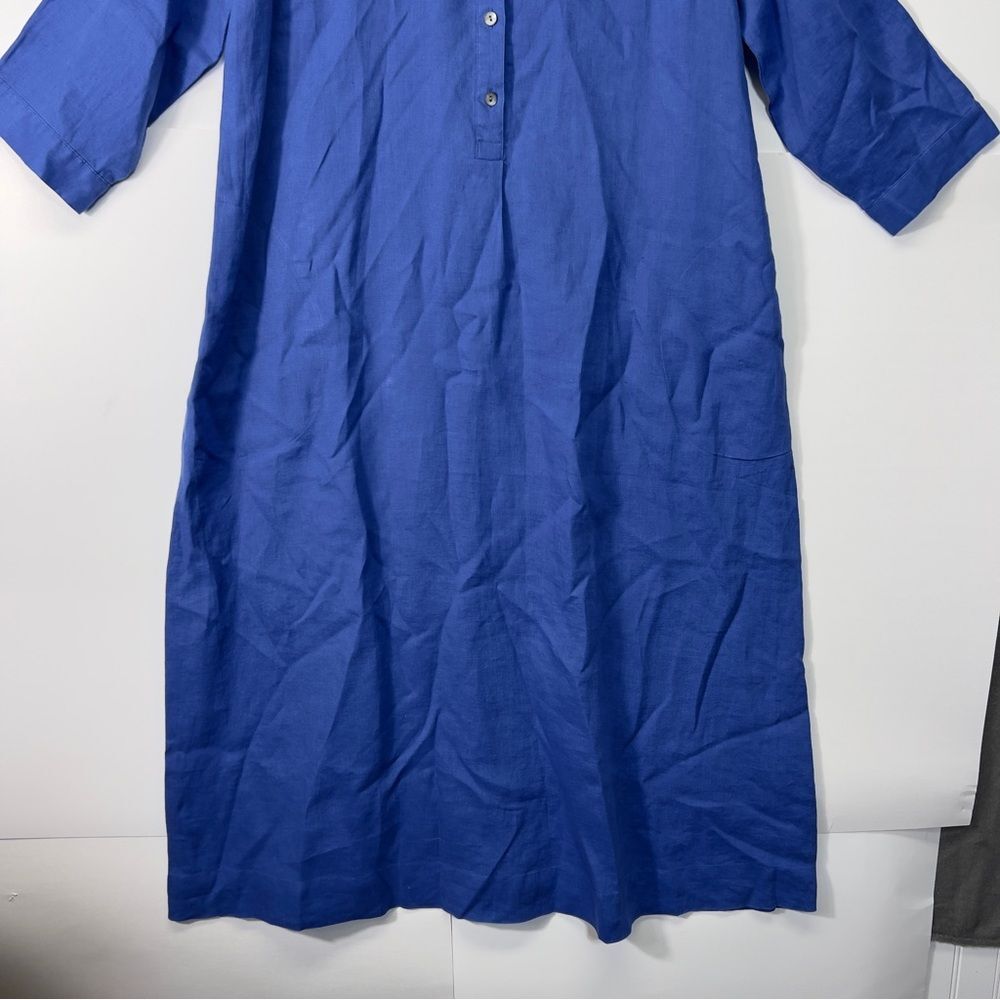 NWT Medium J. JILL Linen Midi Shirt Dress Amalfi Coast Blue - Picture 3 of 10